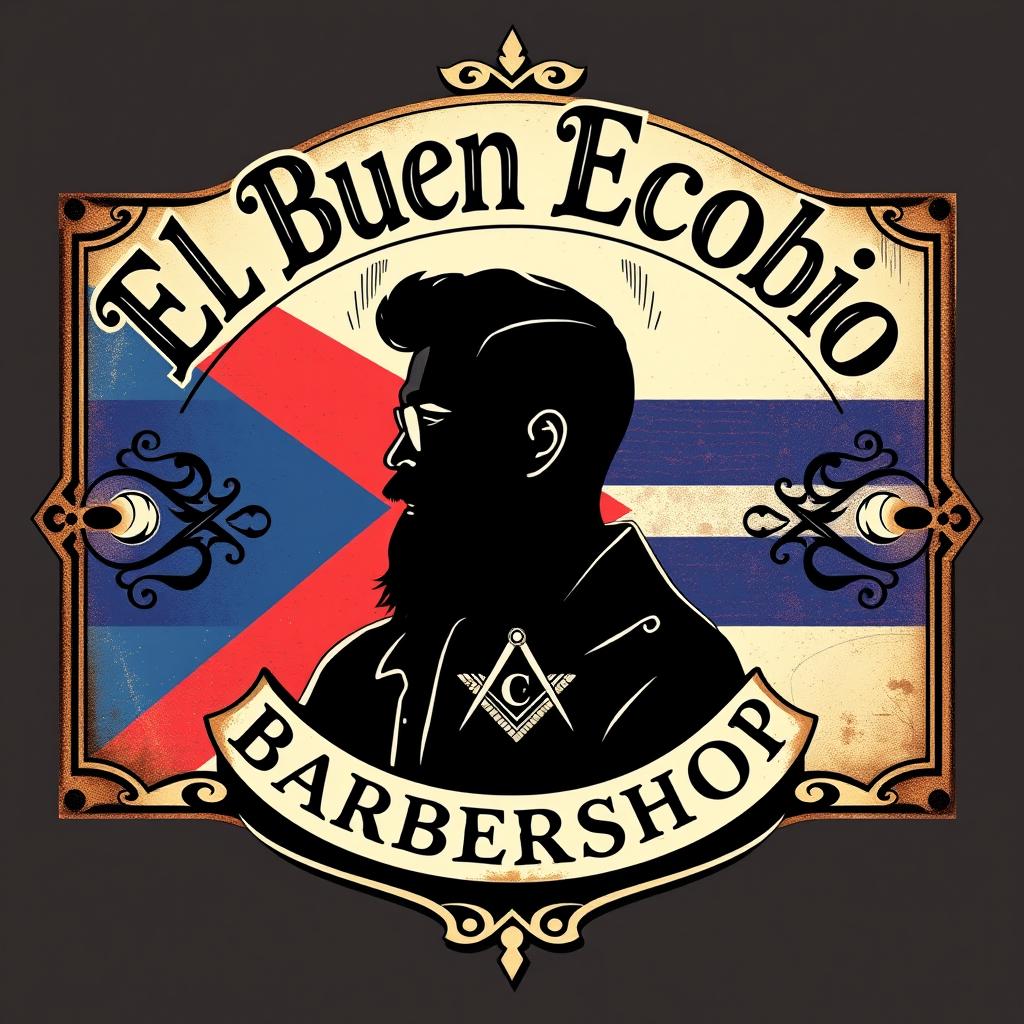 A rectangular sign board design for a barbershop named 'El Buen Ecobio'