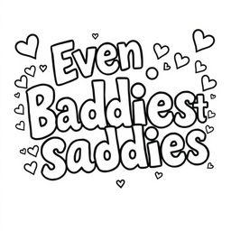 A black and white coloring page featuring the text "Even Baddies Get Saddies" in a bold and playful font