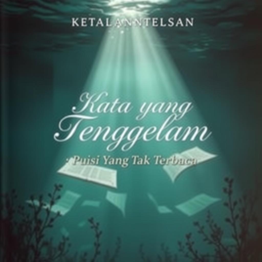 An enchanting book cover design titled "Kata yang Tenggelam: Puisi Yang Tak Terbaca"