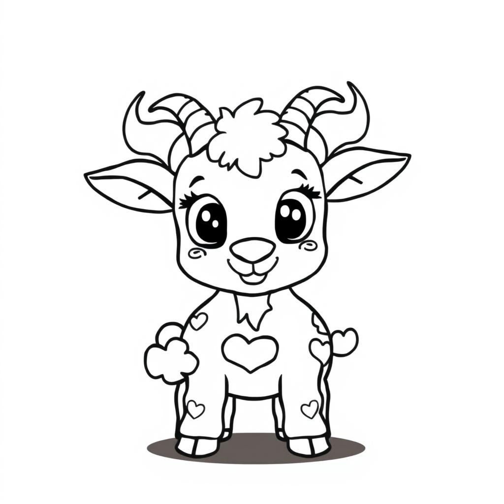 A cute baby goat with curved horns, big expressive eyes, and a small goatee