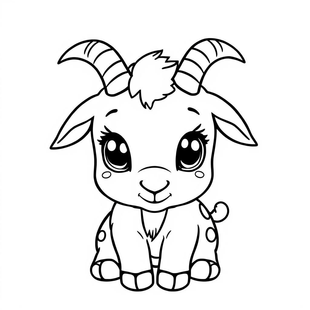 A cute baby goat with curved horns, big expressive eyes, and a small goatee