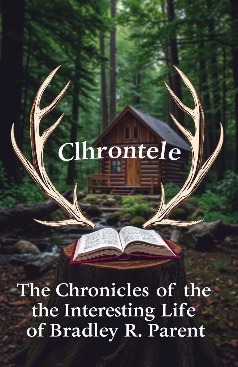 A cozy cabin nestled in the woods, surrounded by lush green trees and a gentle creek flowing nearby