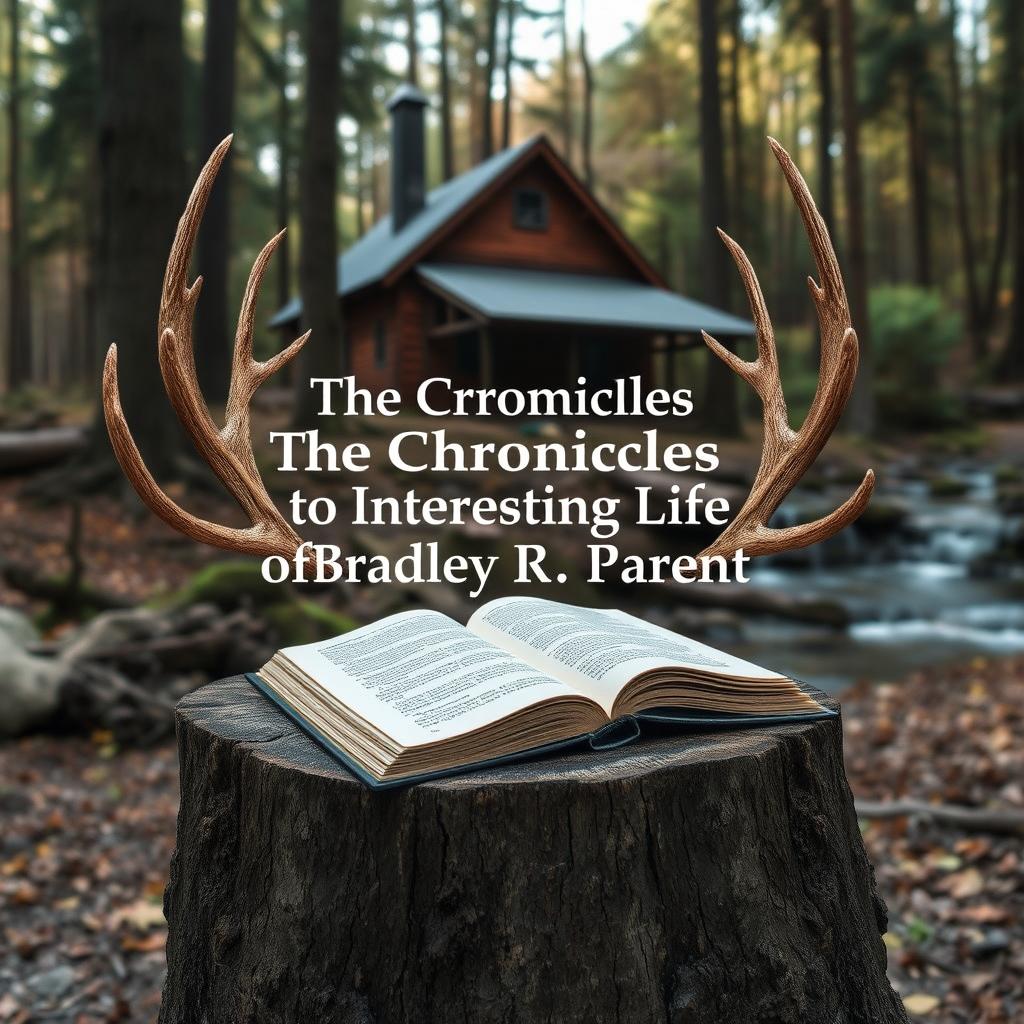 A serene scene featuring a cozy cabin in the woods, surrounded by tall trees and a softly flowing creek nearby