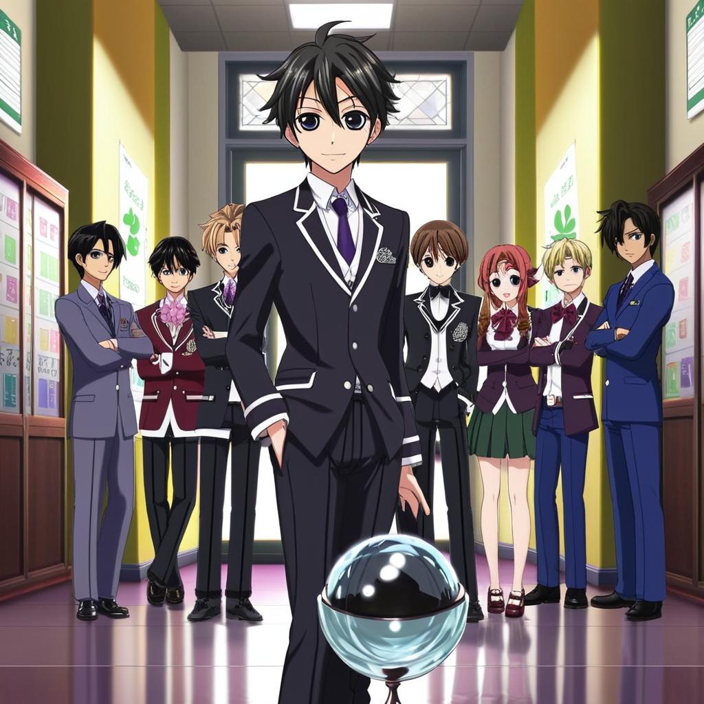 Dynamic School Hallway Scene: Boy, Man, and Girl Interact