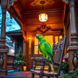 A charming Victorian inn porch featuring intricate wooden details and ornate architecture