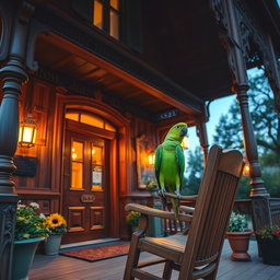 A charming Victorian inn porch featuring intricate wooden details and ornate architecture