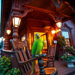 A charming Victorian inn porch featuring intricate wooden details and ornate architecture