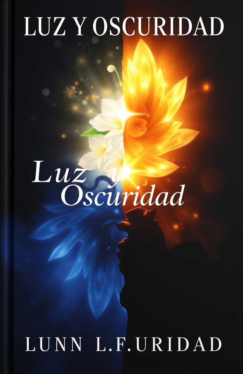A book cover titled 'Luz y Oscuridad' featuring a stunning visual split into two halves