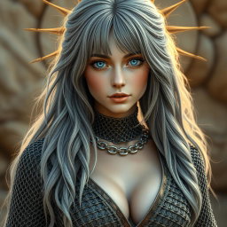 A stunning and captivating sun cleric, featuring a slender European girl with very large tender breasts