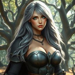 A busty, beautiful sun cleric depicted as a slender European girl with very large, tender breasts