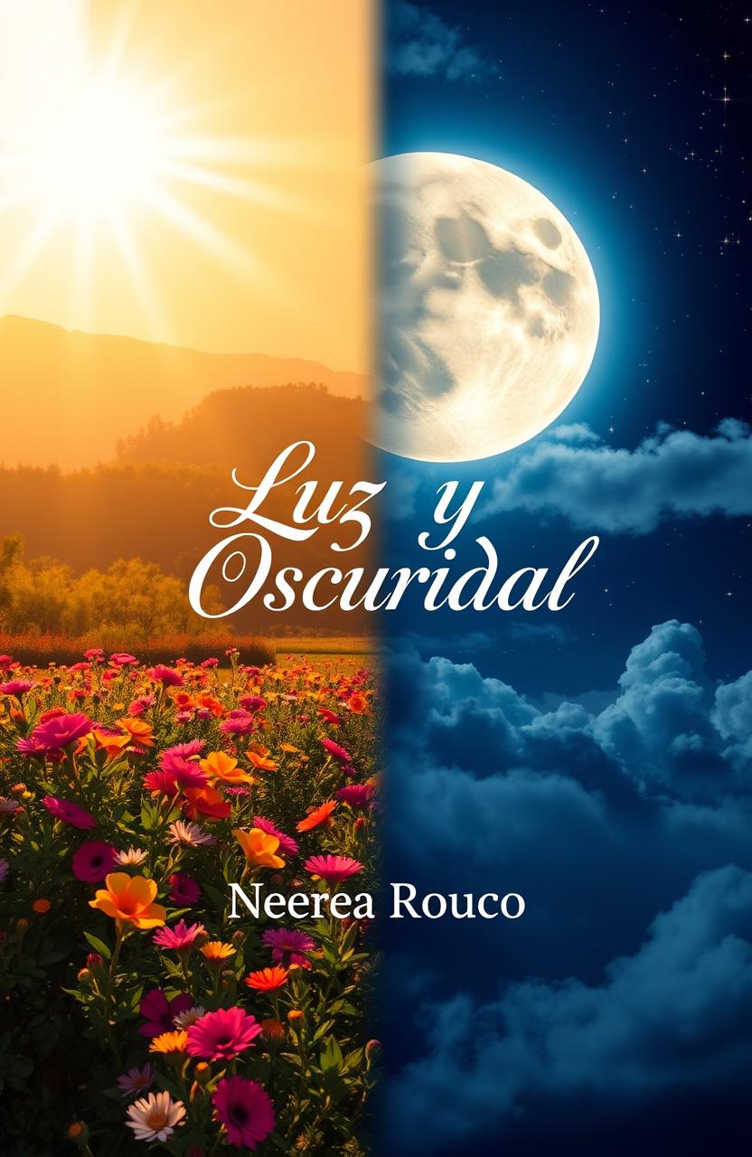 A book cover design titled 'Luz y Oscuridad', showcasing a captivating split composition