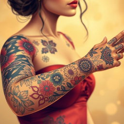 A vibrant and detailed illustration of traditional Iranian tattoos, showcasing intricate patterns and designs inspired by Persian art