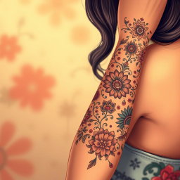 A vibrant and detailed illustration of traditional Iranian tattoos, showcasing intricate patterns and designs inspired by Persian art