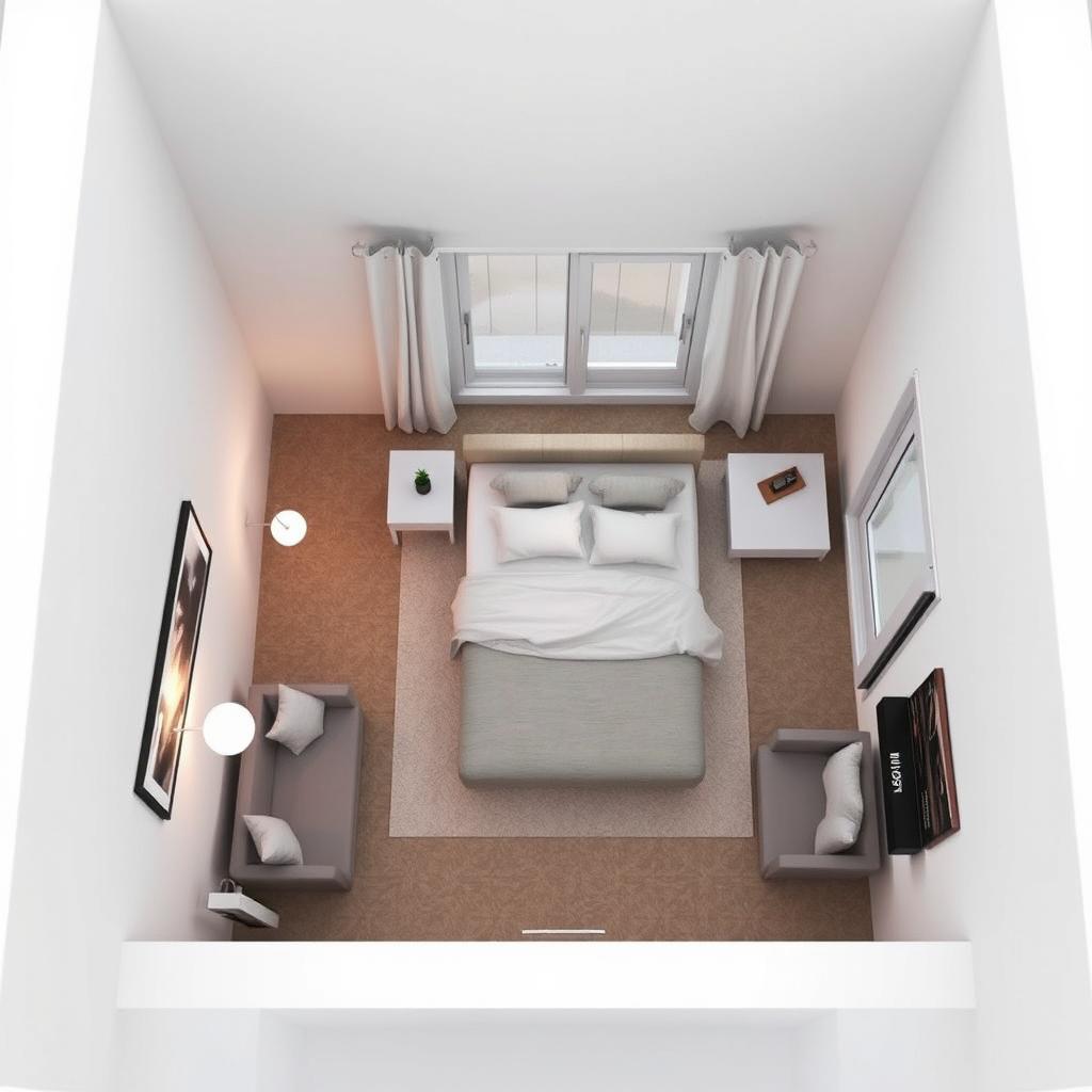Vista aérea de un diseño de habitación minimalista de 3