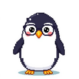 A pixel art representation of a penguin featuring a capsule-shaped body design