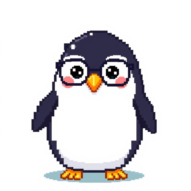 A pixel art representation of a penguin featuring a capsule-shaped body design