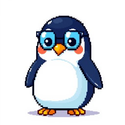 A pixel art representation of a penguin featuring a capsule-shaped body design