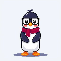 A pixel art representation of a penguin featuring a capsule-shaped body design