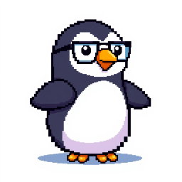 A pixel art representation of a penguin featuring a capsule-shaped body design