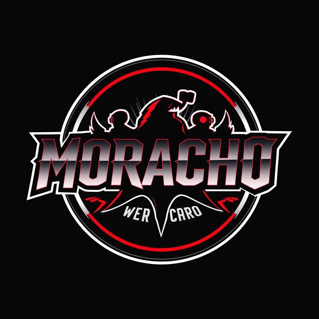 A logo design that features the word "MORACHO" clearly and prominently written inside a bold circular shape, specifically tailored for a DJ in the commercial music scene