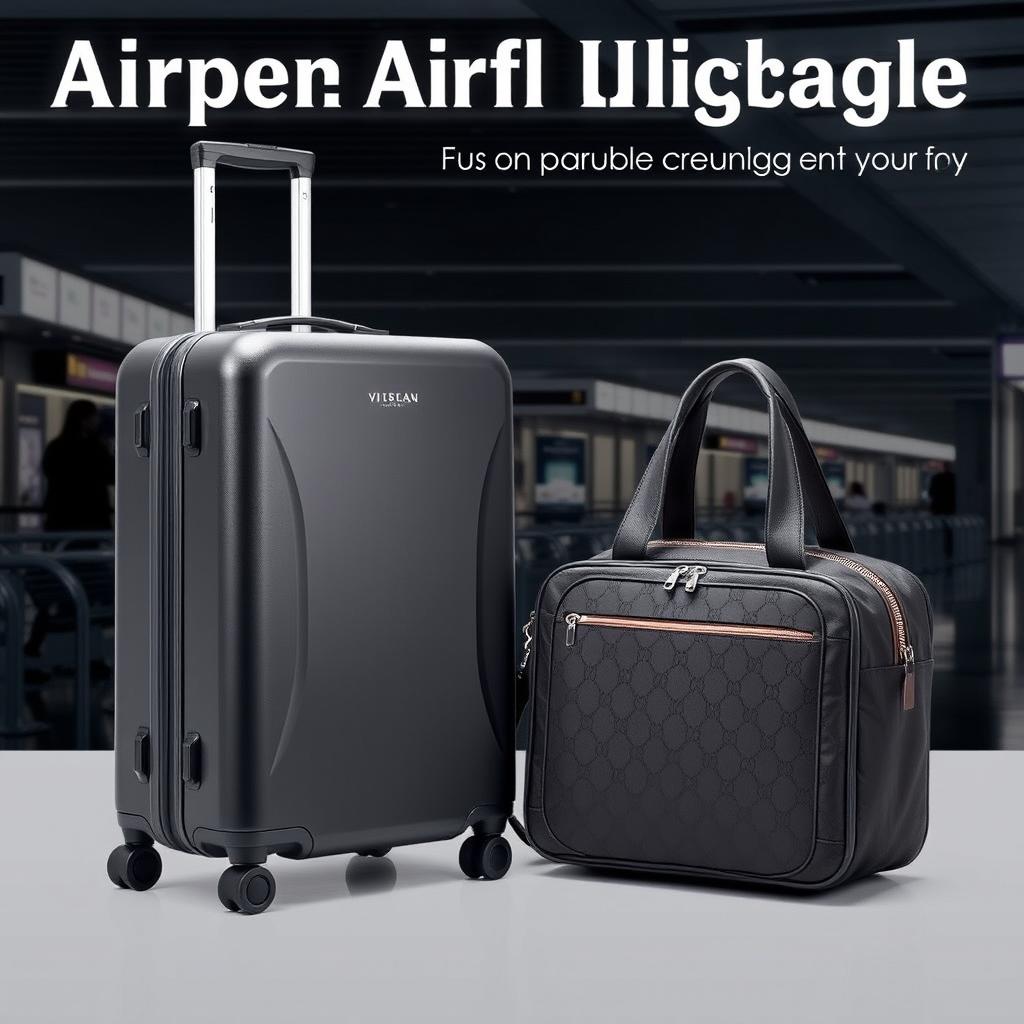 A collection of modern and elegant airport luggage, featuring a stylish hard-shell suitcase and a sleek carry-on bag