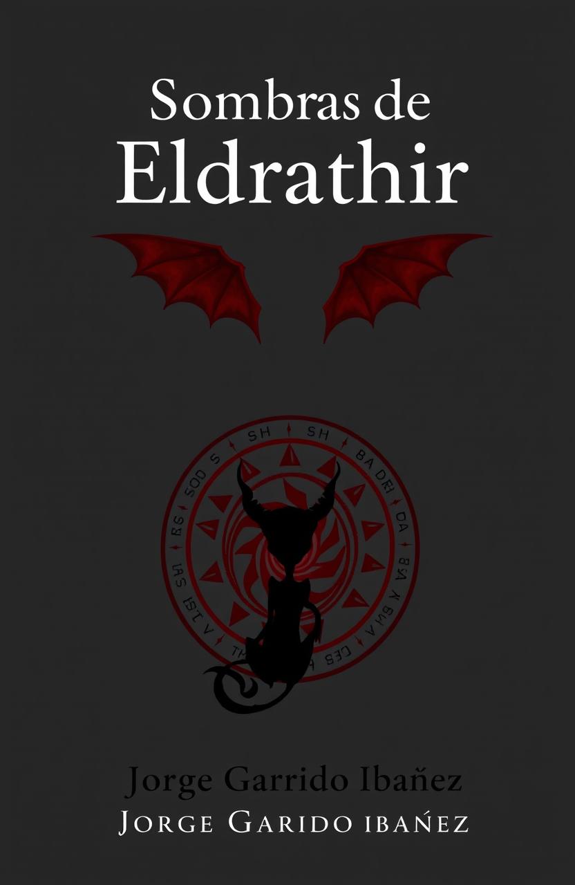 A book cover design featuring the title 'Sombras de Eldrathir' elegantly placed at the top center