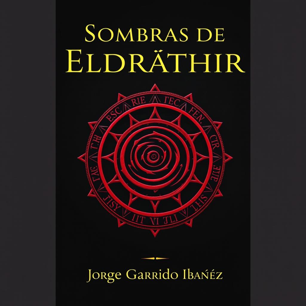 A book cover design featuring the title 'Sombras de Eldrathir' prominently positioned at the top center