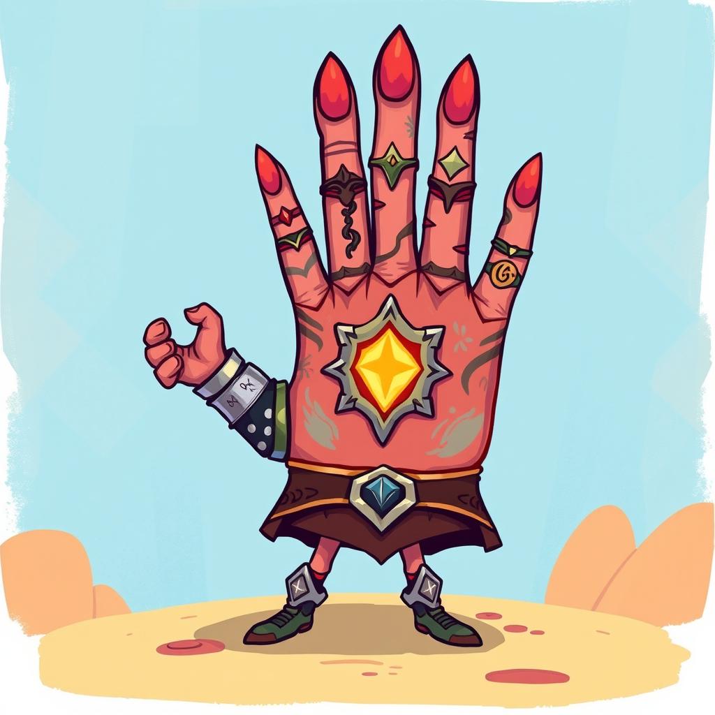 A brave character designed in a creative and whimsical style that resembles a hand