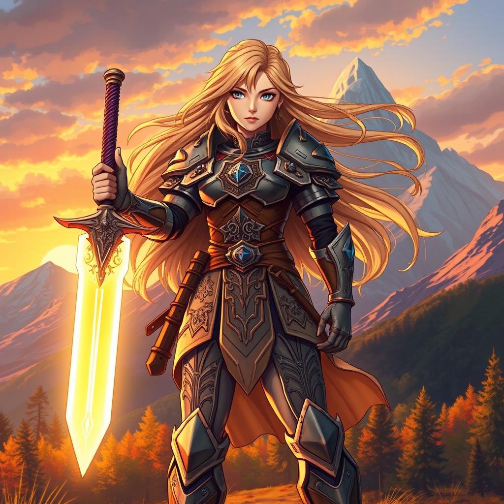 A brave character illustrated in a fantasy setting, showcasing a confident stance and determined expression
