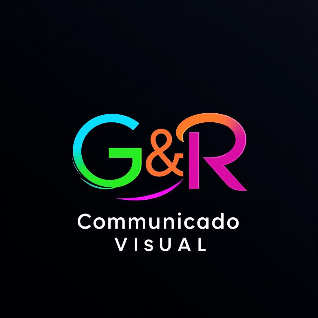 An eye-catching logo design for "G & R Comunicação Visual", featuring a dark background that enhances the vibrancy of the colors