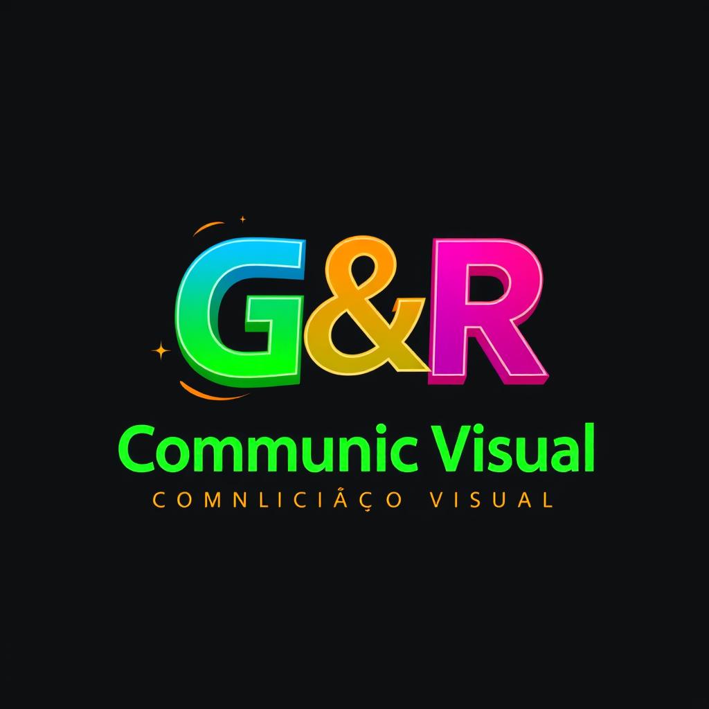 A striking logo design for "G & R Comunicação Visual", featuring a dark background that enhances the vibrancy of the colors