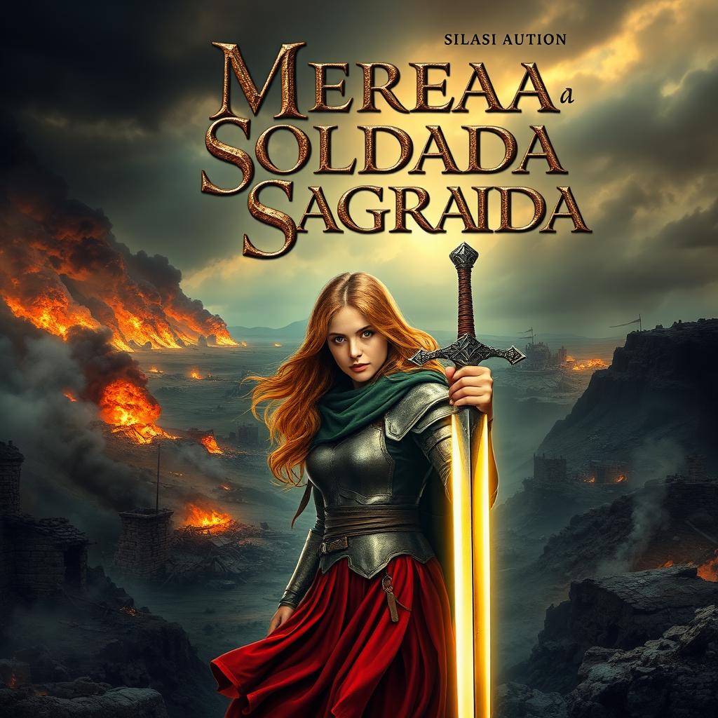 Capa do ebook 'Merea a Soldada Sagrada', retratando um continente mergulhado em guerras, caos e fome