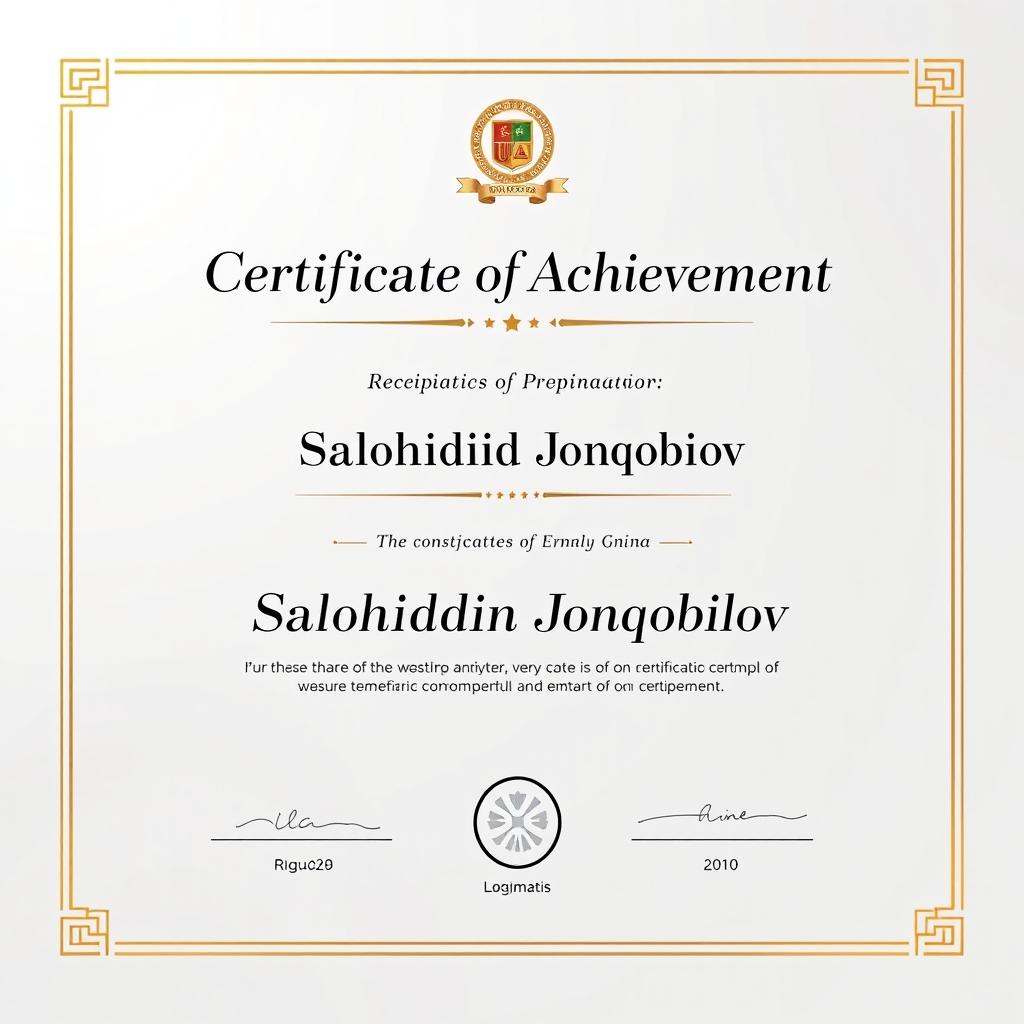 A professional certificate template featuring elegant design elements such as a border, a watermark, and formal fonts