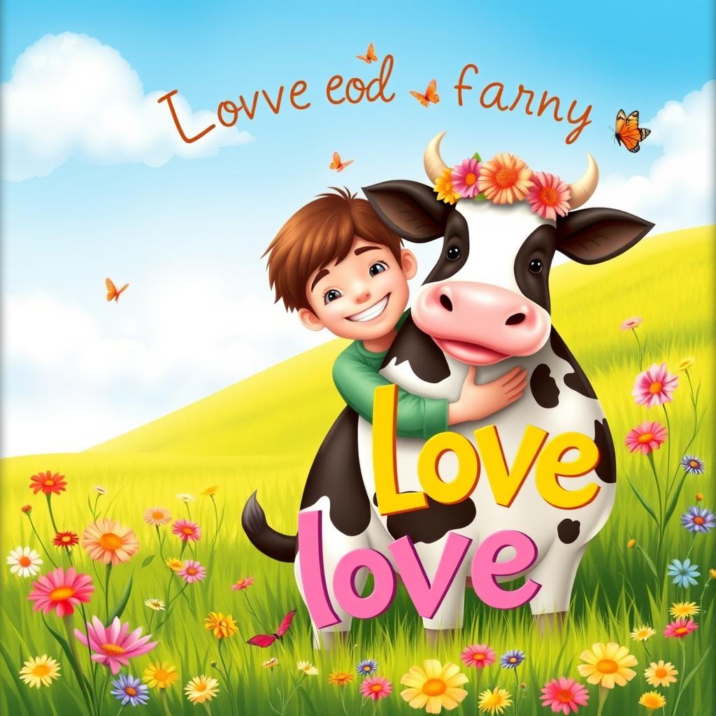 Whimsical Book Cover: A Heartwarming Love Story Between Farmer and Cow
