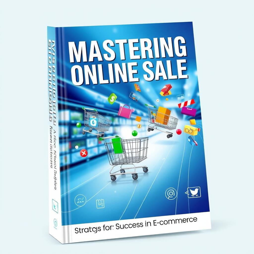 A book cover design focused on online sales, featuring a dynamic and modern layout