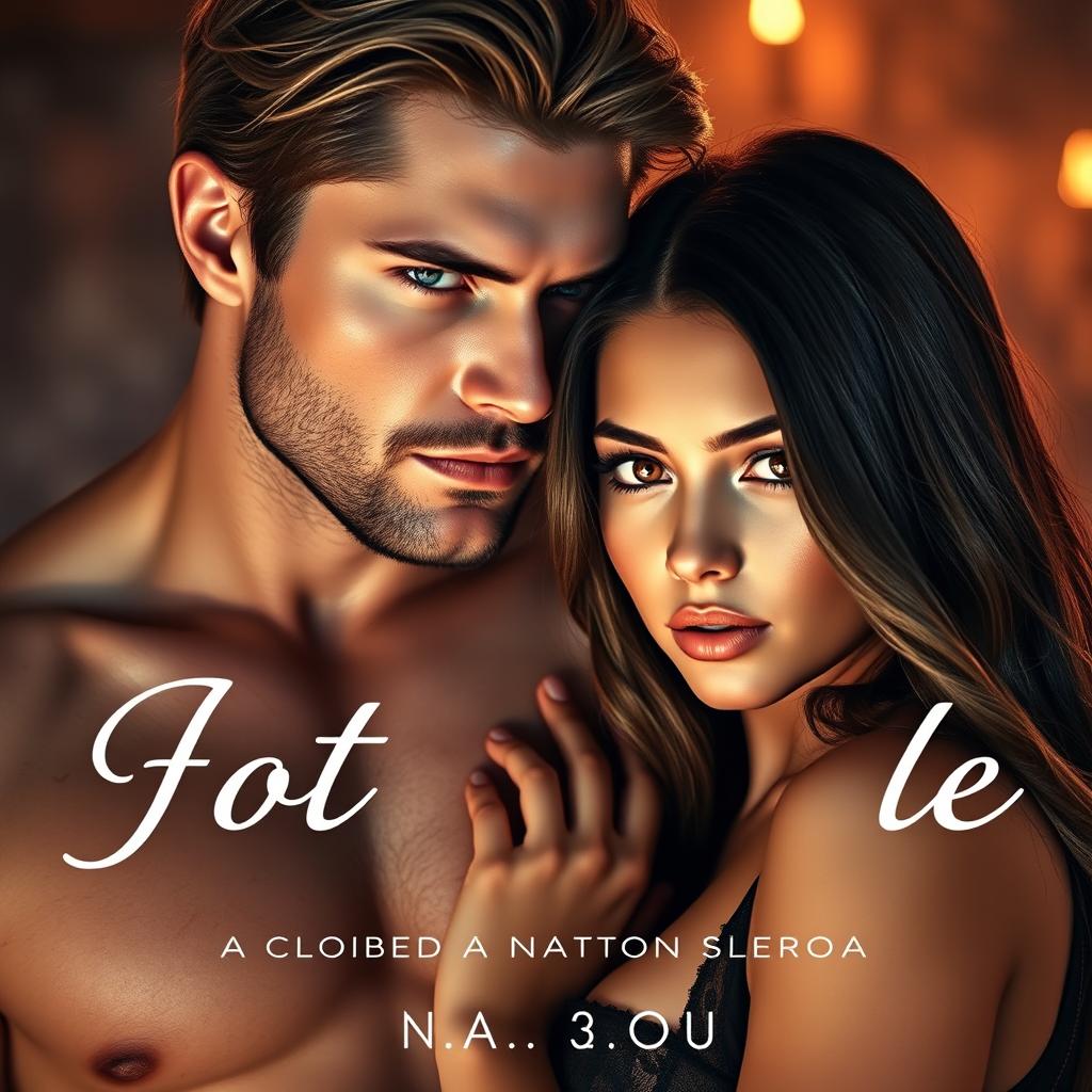 A captivating Kindle ebook cover for a hot romance novel featuring a slim, petite woman with fair skin, long, straight, dark brown hair with soft waves