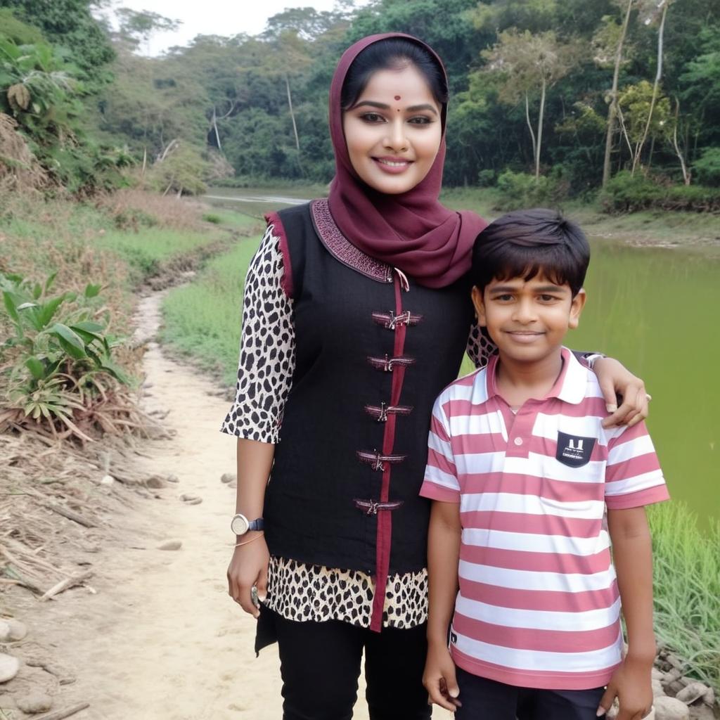 A Serene Riverbank Family Moment