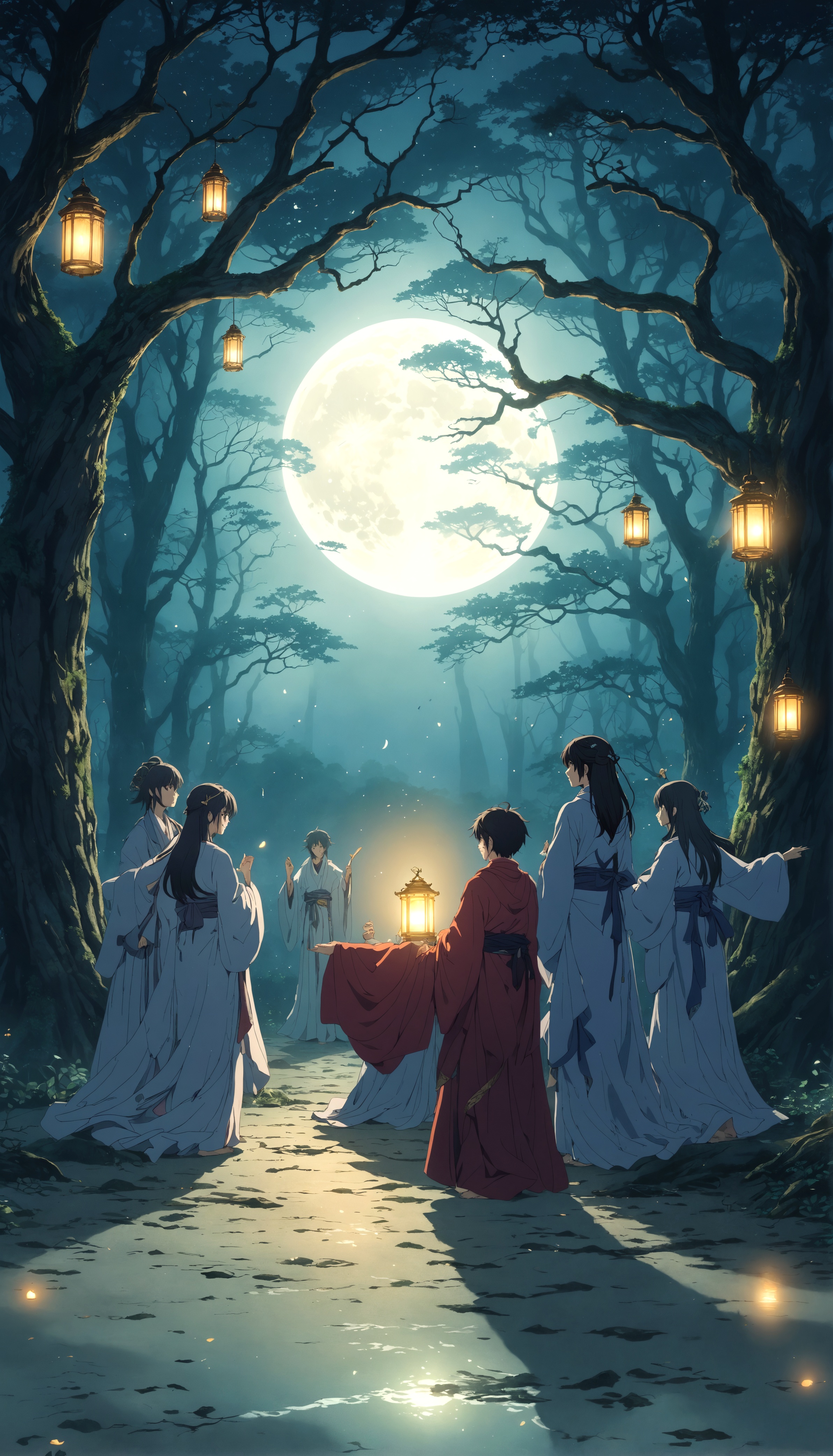 Enchanting Moonlit Journey - Woman in a Forest