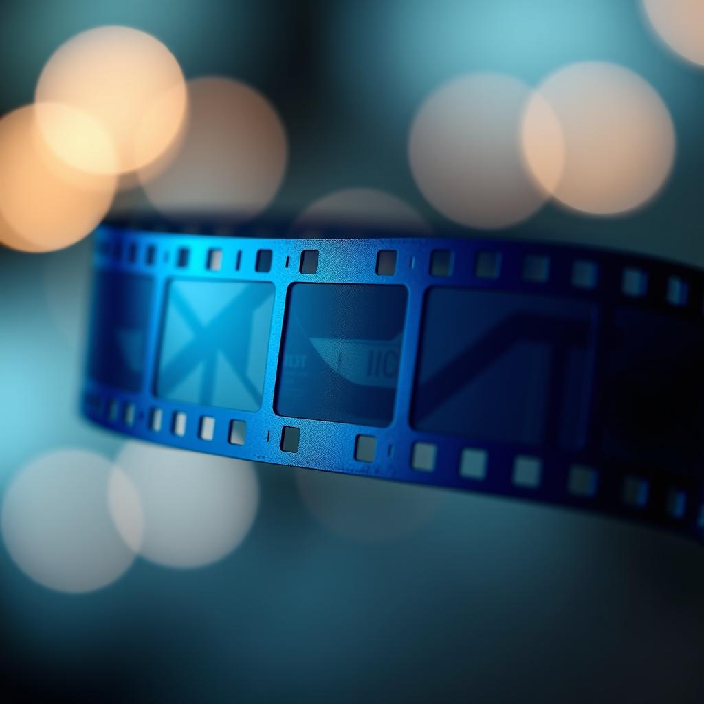 A captivating dark blue movie film strip symbol, intricately designed with a focus on elegance and art