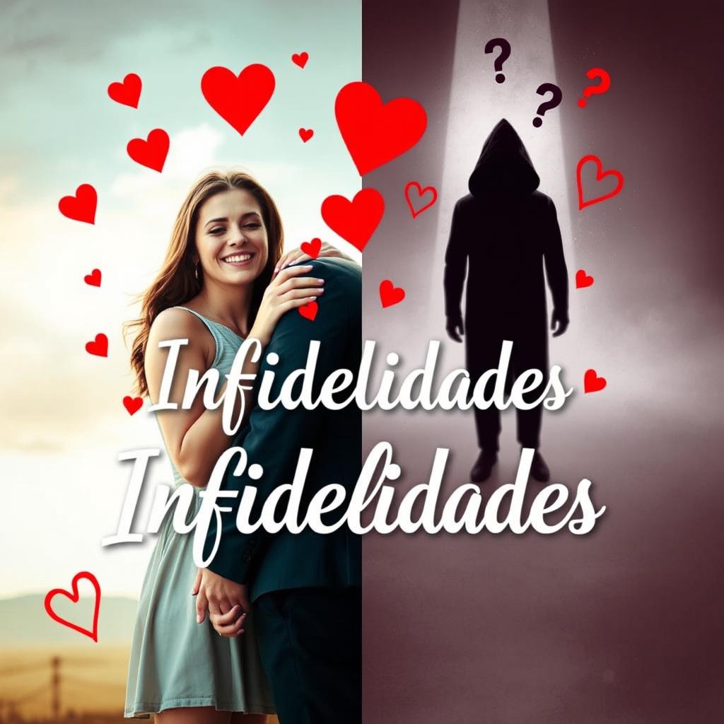 A captivating thumbnail for a podcast focused on infidelities, featuring a visually striking design