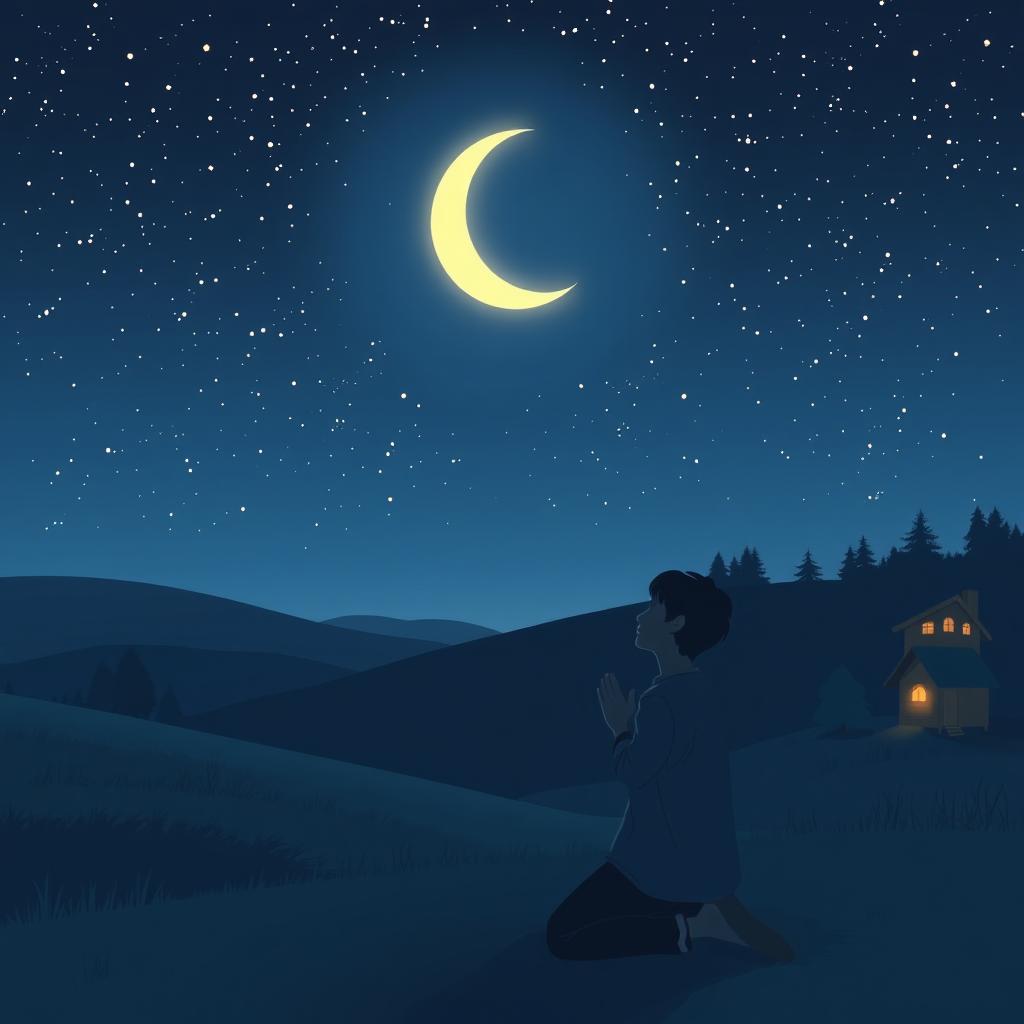 A serene and peaceful nighttime scene representing a moment of reflection and prayer