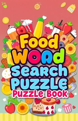 A beautifully designed food-themed word search puzzle book cover