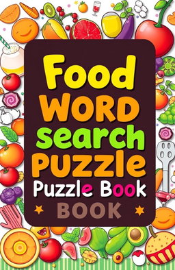 A beautifully designed food-themed word search puzzle book cover