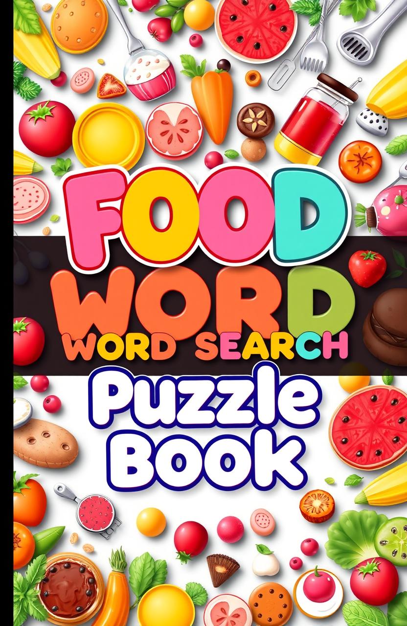 A beautifully designed food-themed word search puzzle book cover