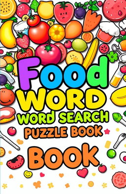 A beautifully designed food-themed word search puzzle book cover