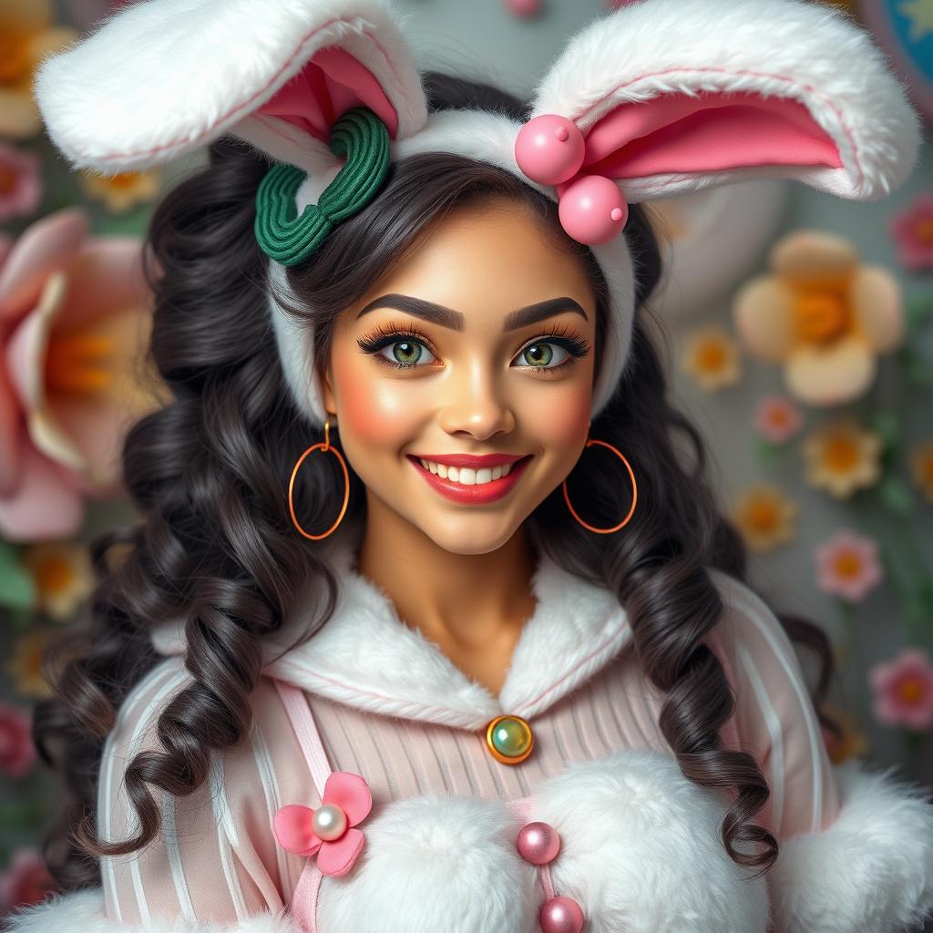 A fantastical depiction of a woman dressed as a bunny, named Tatiana Caetano