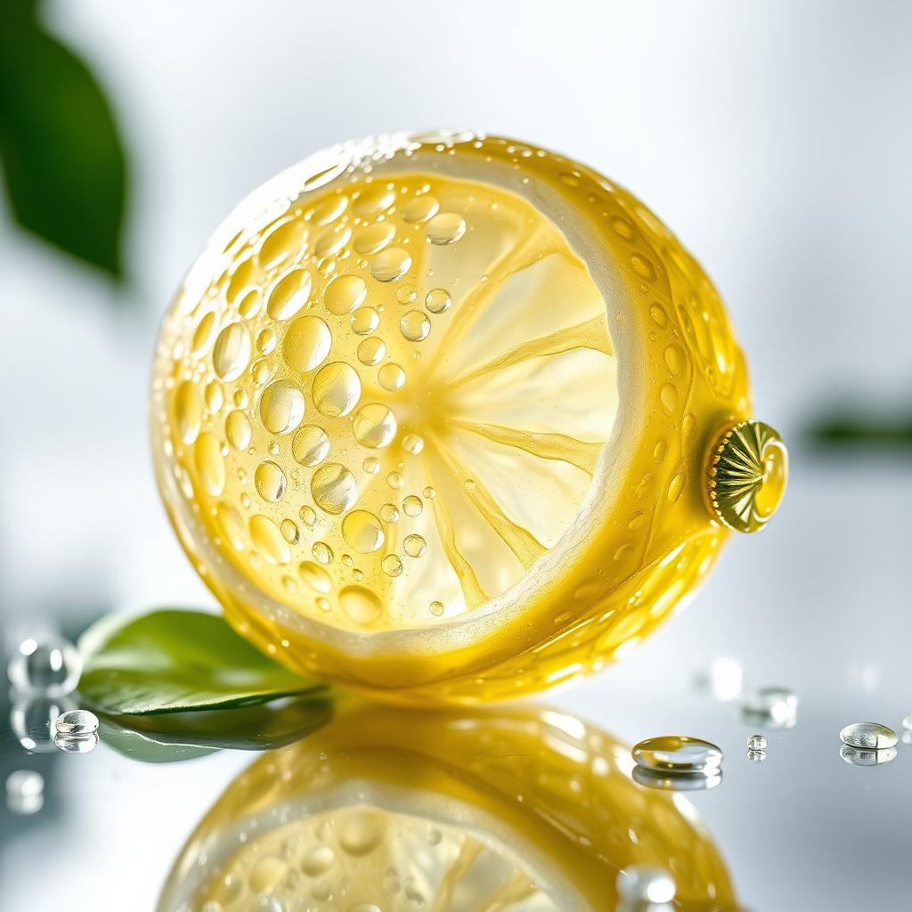 Elegant Glass Lemon on Reflective Surface