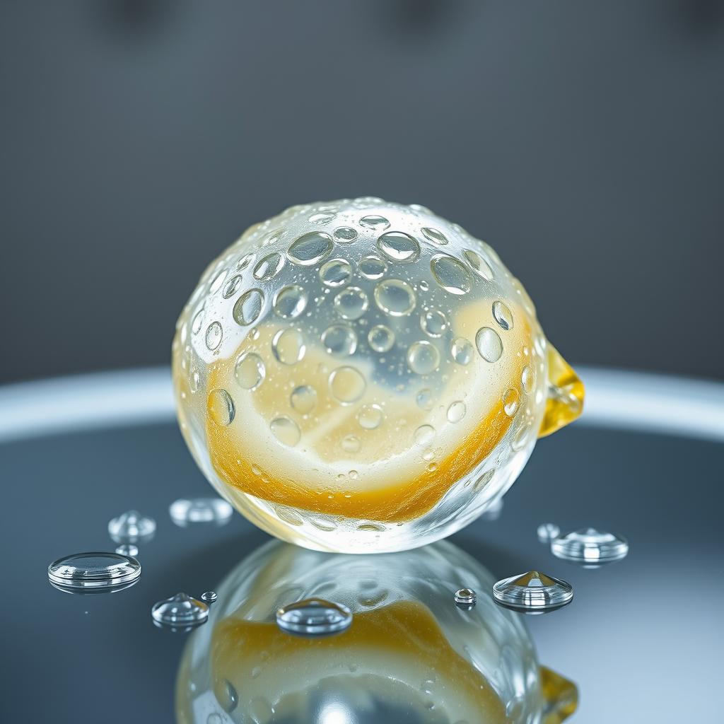 A beautifully detailed glass lemon placed elegantly on a reflective surface
