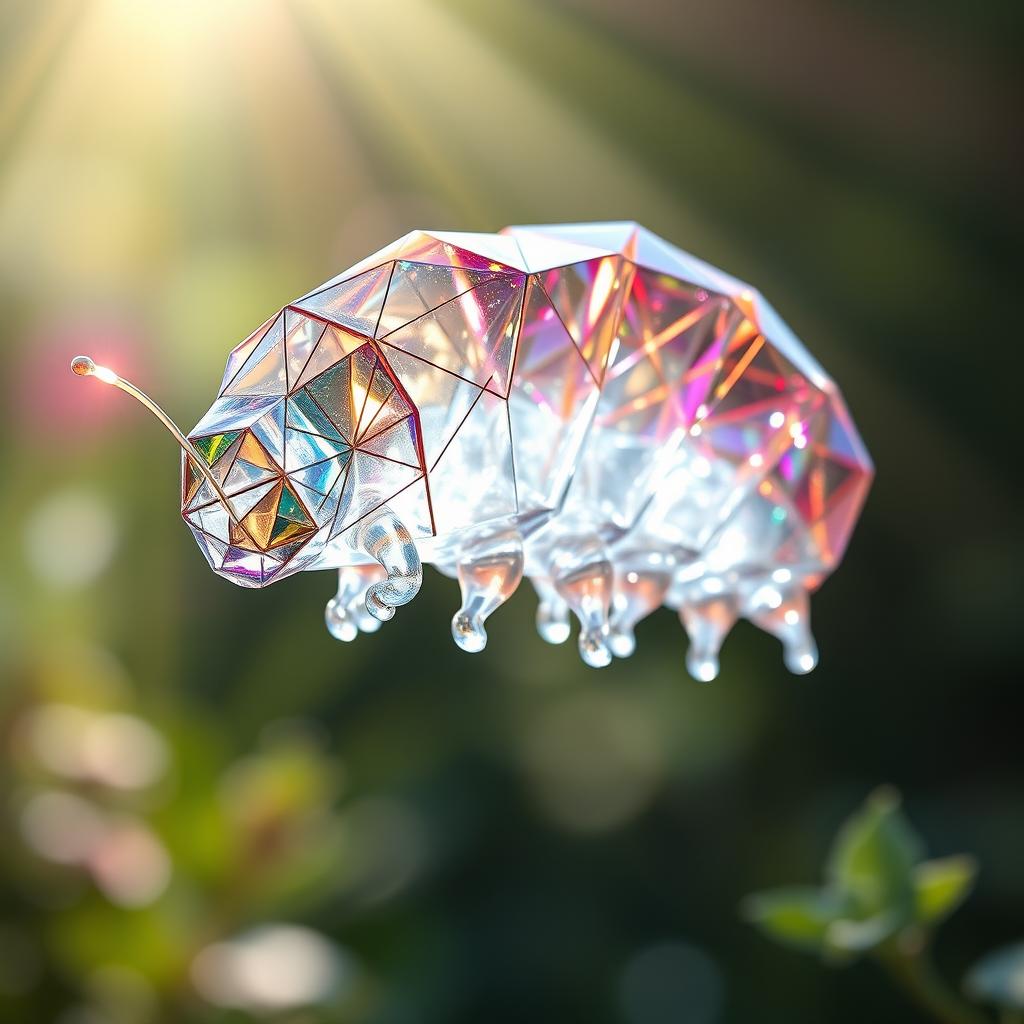 An artistic representation of a glass caterpillar formed with intricate sacred geometry patterns