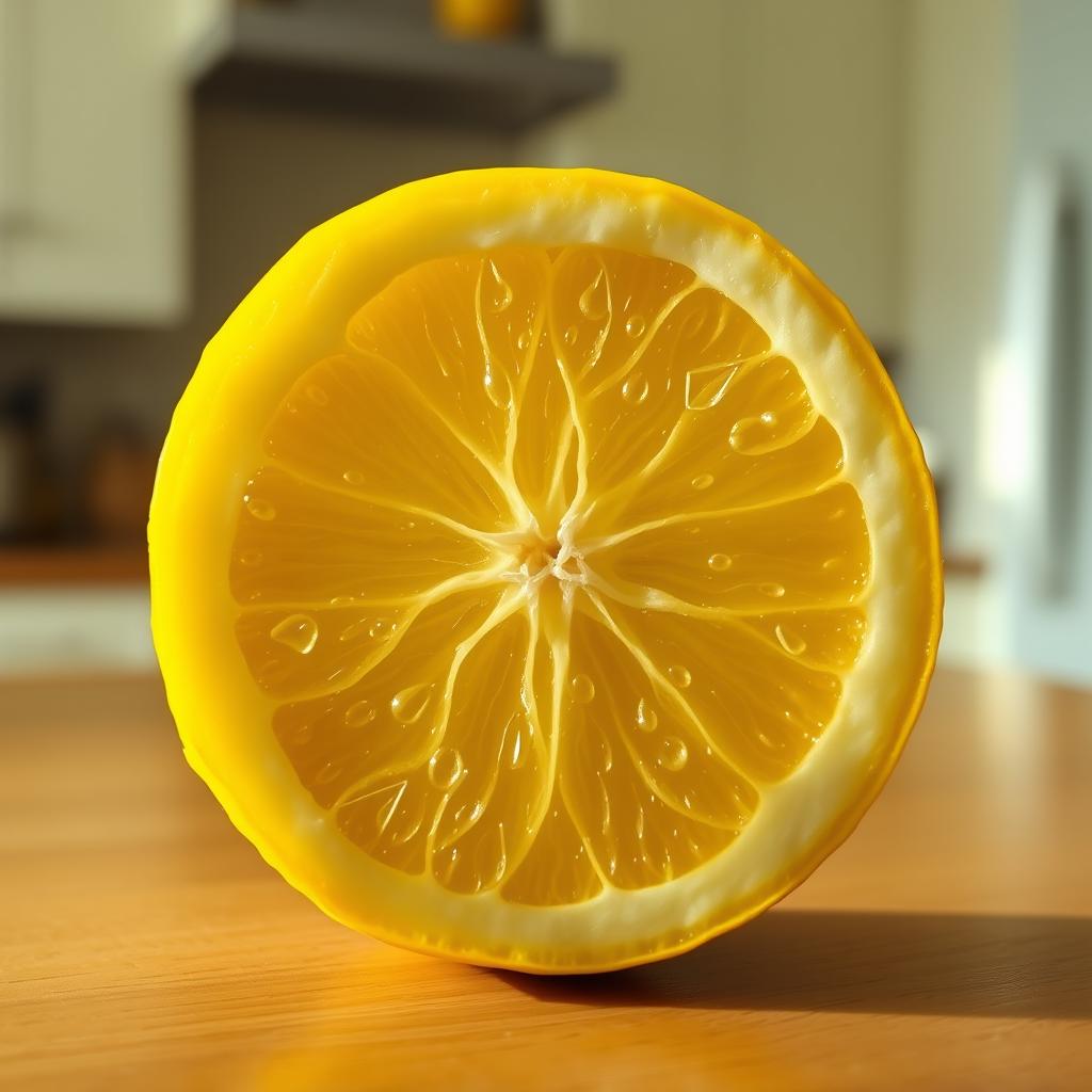 An artistic representation of a halved lemon featuring intricate sacred geometry patterns etched into the exposed surface of the fruit